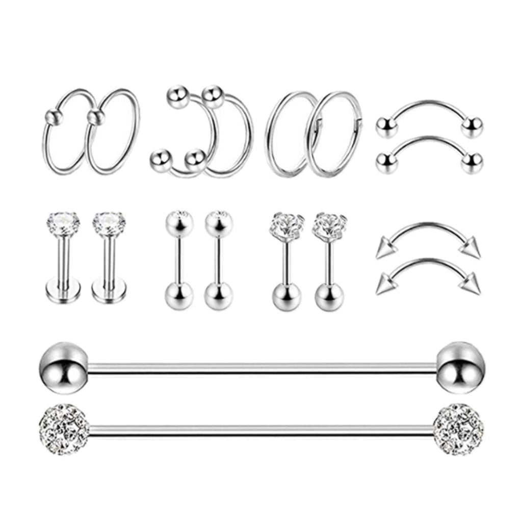 9 Pairs Barbell Body Piercings Jewelry Kit Tragus Stud Earring Hoops