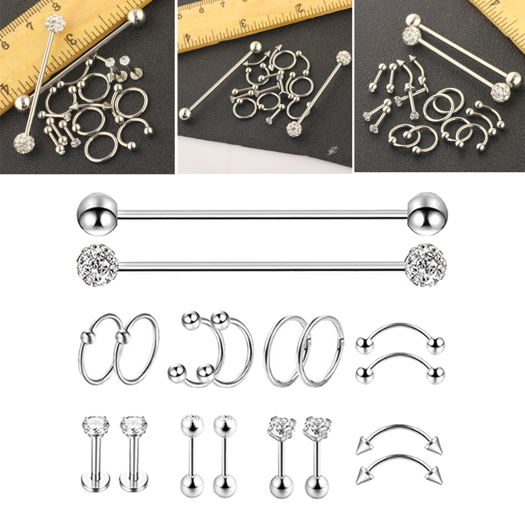 9 Pairs Barbell Body Piercings Jewelry Kit Tragus Stud Earring Hoops