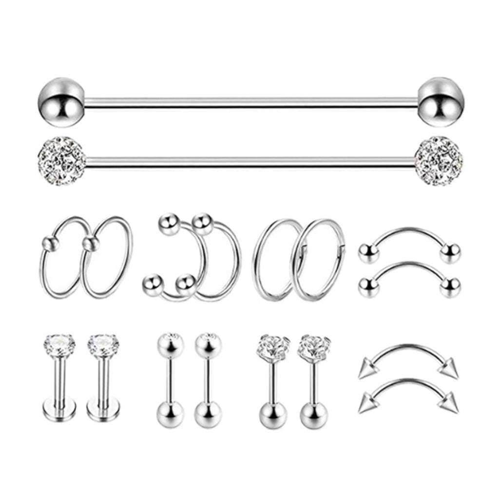 9 Pairs Barbell Body Piercings Jewelry Kit Tragus Stud Earring Hoops