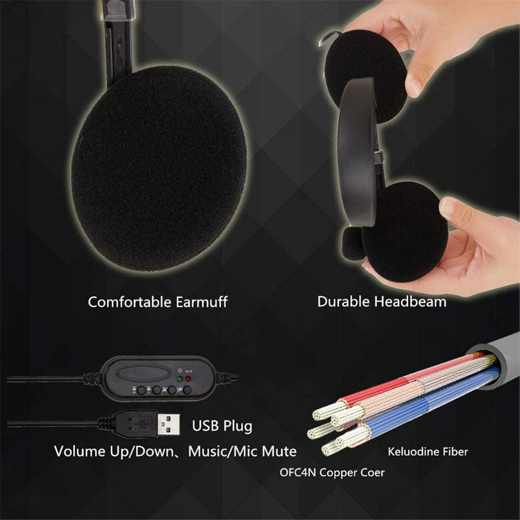 USB Headset with Microphone Noise Cancelling Computer Headset for PC