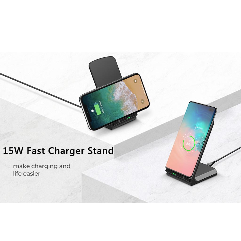 15W Fast Wireless Charger Stand For Samsung S10 S9 S8 Charging Dock Black