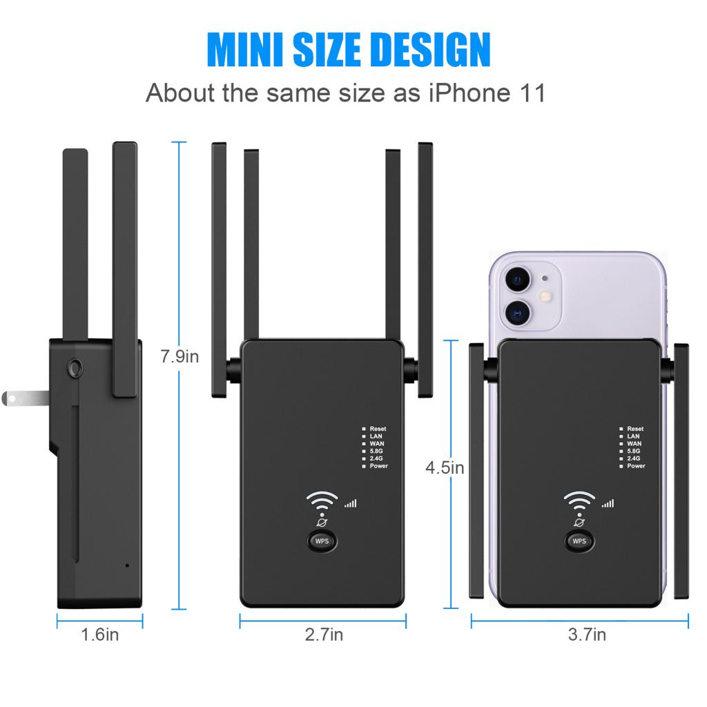 1200Mbps Wifi Repeater 802.11 AP Router Extender Signal Booster Range White