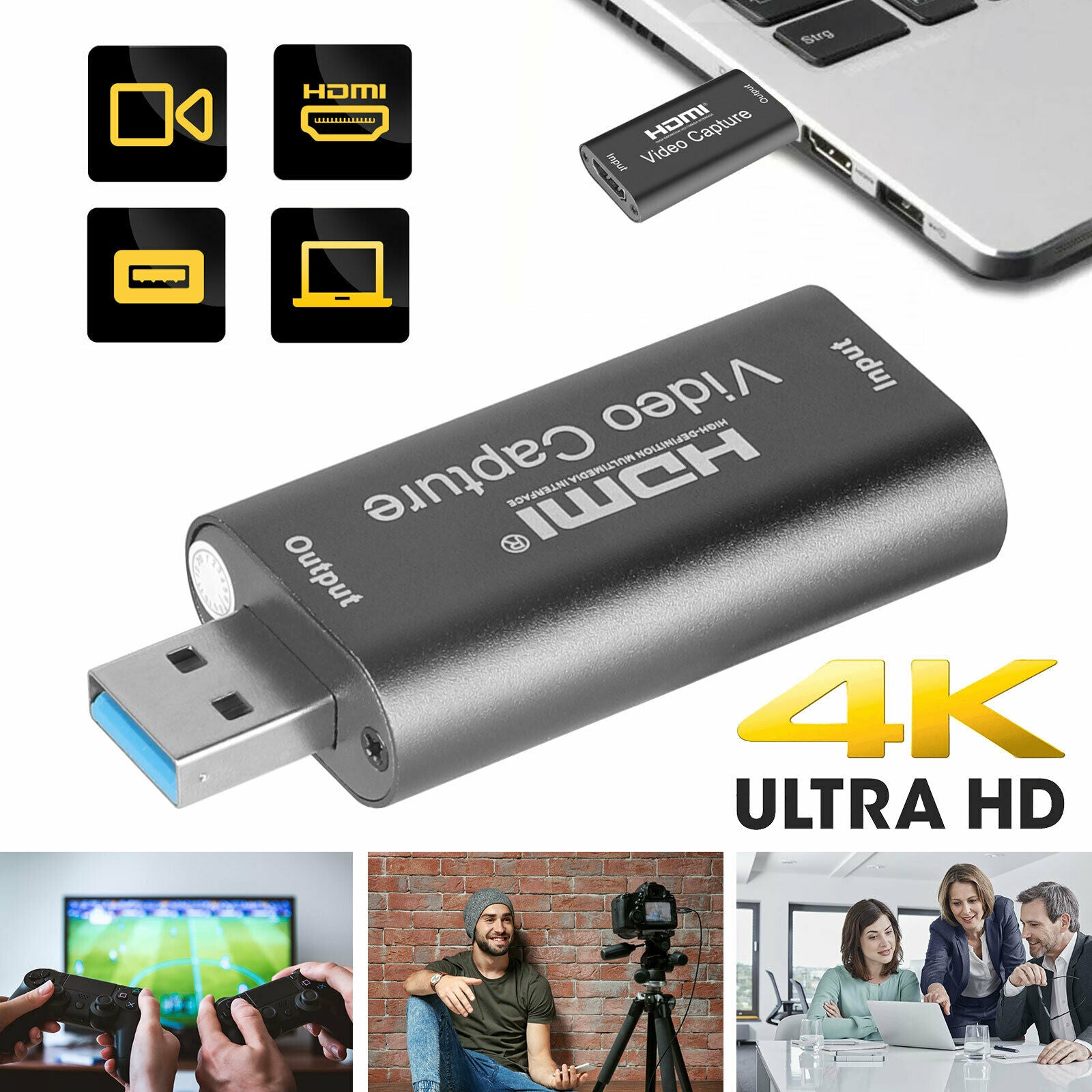 HDMI to USB3.0 Video Capture Adapter 1080P 4K Dongle Card for DSLR Camcorder