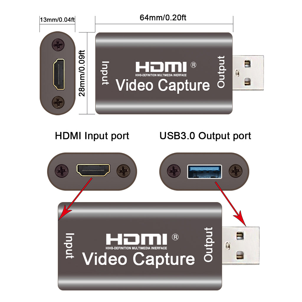 HDMI to USB3.0 Video Capture Adapter 1080P 4K Dongle Card for DSLR Camcorder