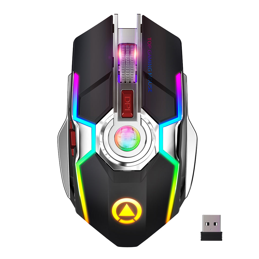 2.4G Wireless Gaming Mouse Rechargeable 7Key Backlit Mice 3 DPI Gears Black