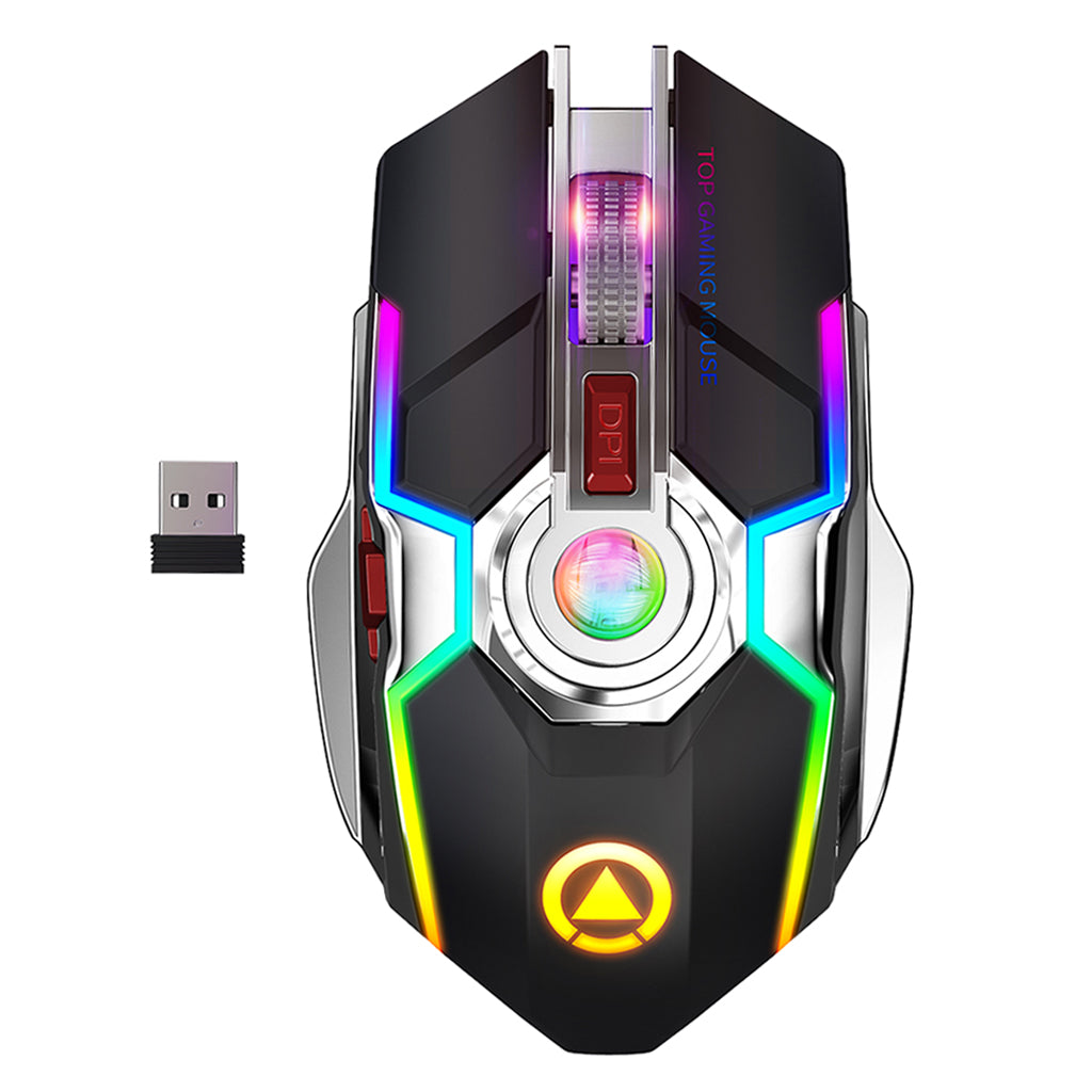 2.4G Wireless Gaming Mouse Rechargeable 7Key Backlit Mice 3 DPI Gears Black