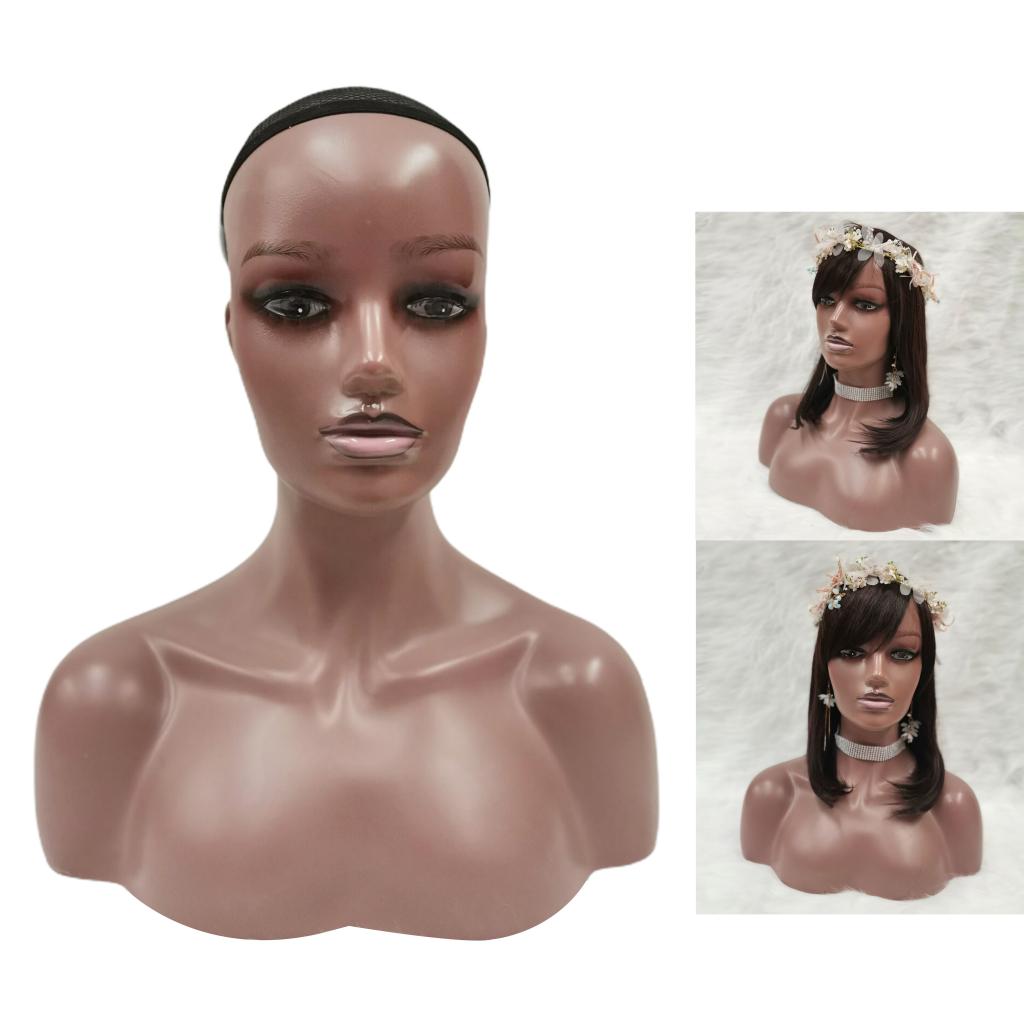 Female Mannequin Manikin Head Model Wig Glasses Hat Display Stand Dark Brown