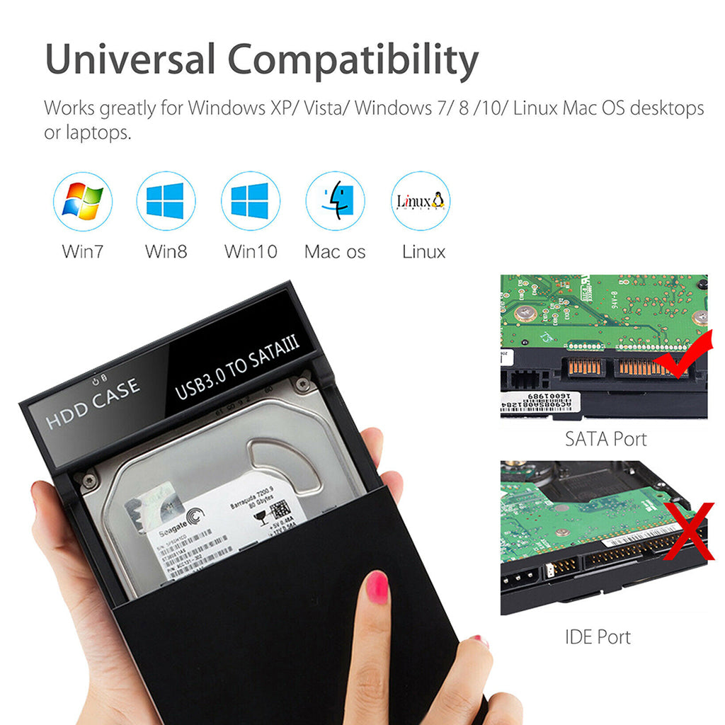 USB 3.0 External 2.5" 3.5" SATA Hard Drive Enclosure HDD Disk Case EU Plug