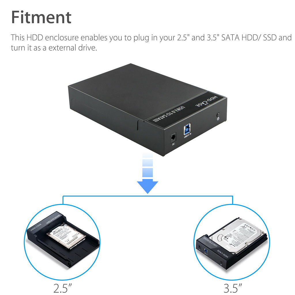 USB 3.0 External 2.5" 3.5" SATA Hard Drive Enclosure HDD Disk Case EU Plug