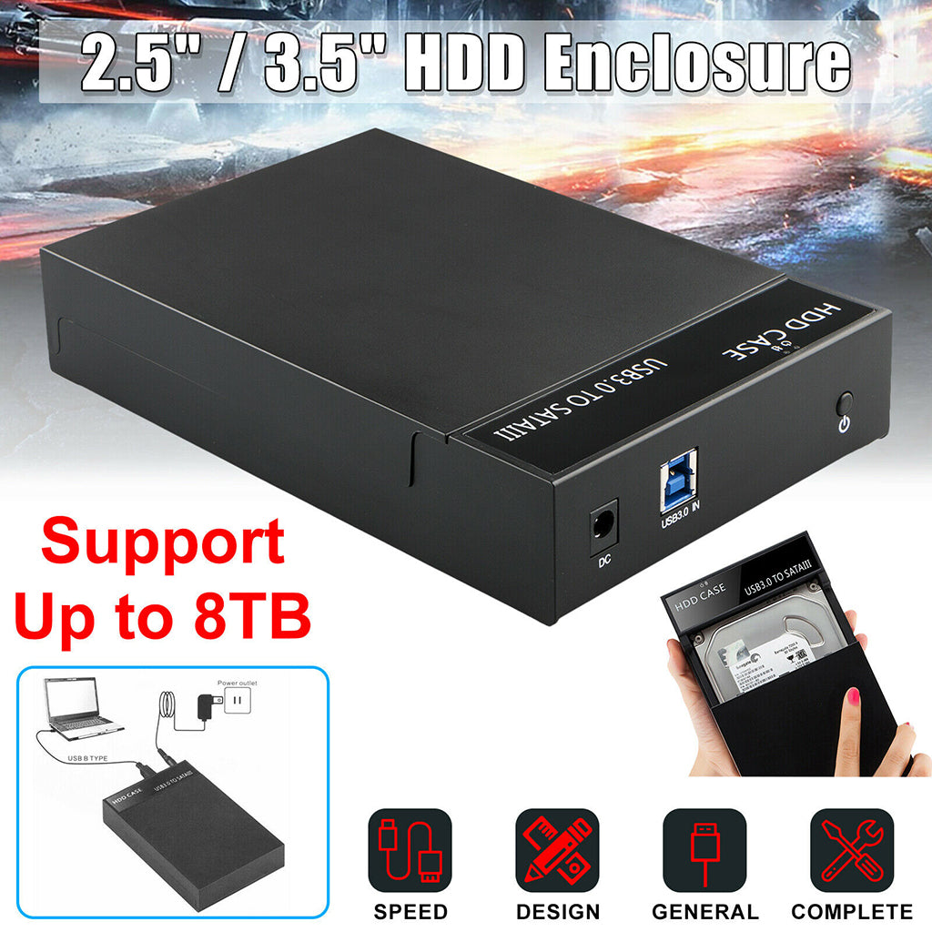 USB 3.0 External 2.5" 3.5" SATA Hard Drive Enclosure HDD Disk Case EU Plug