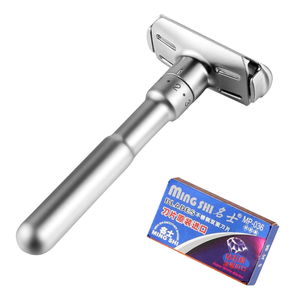 Mens Zinc Alloy Double Edge Safety Razor Beard Shaver + 5 Shaving Blades