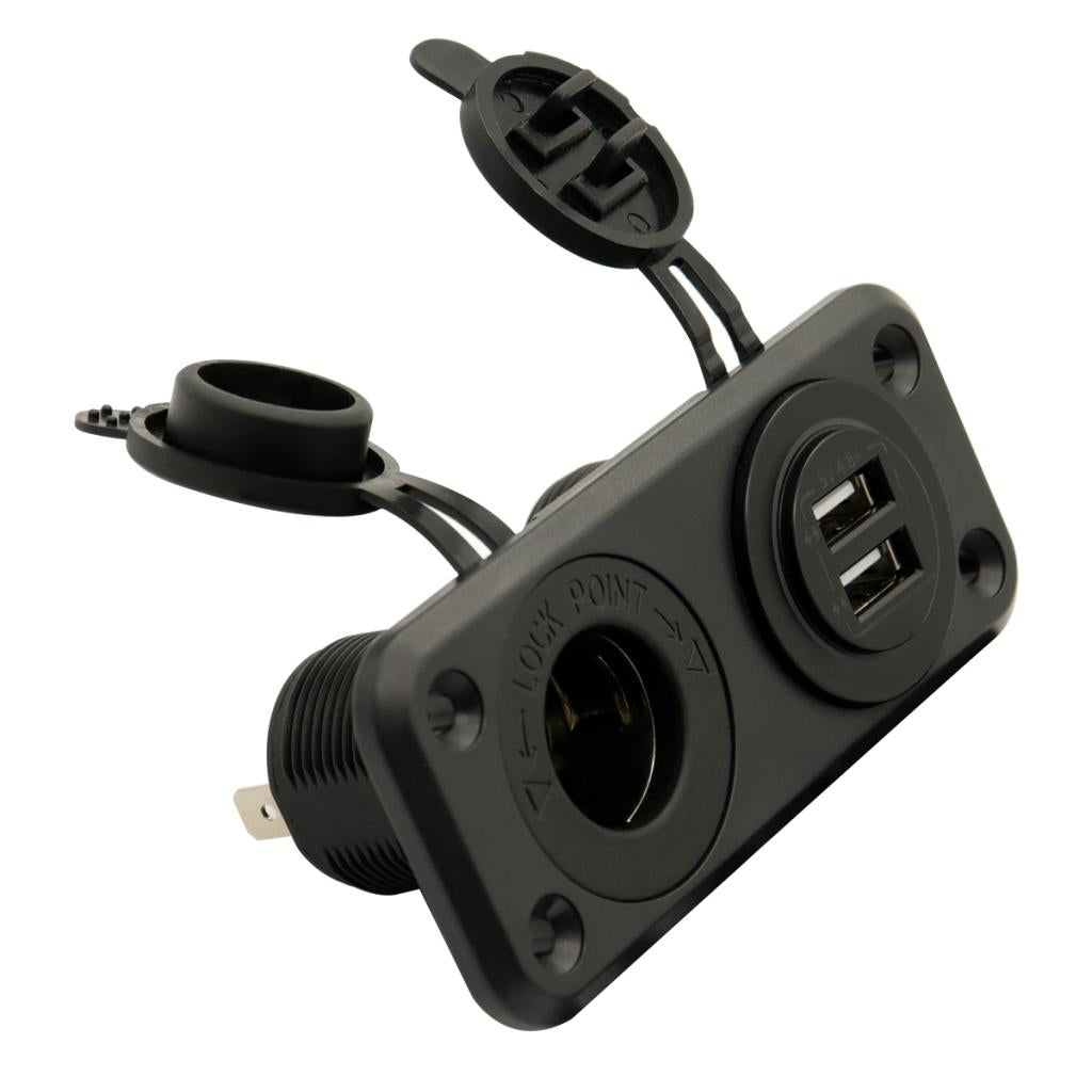 Car Motorcycle Dual USB Charger Socket Panel for 12-24V Boat Marine ATV RV