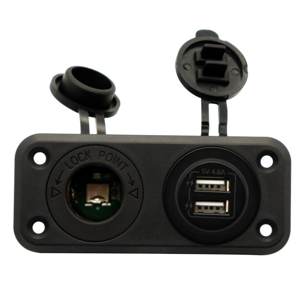 Car Motorcycle Dual USB Charger Socket Panel for 12-24V Boat Marine ATV RV