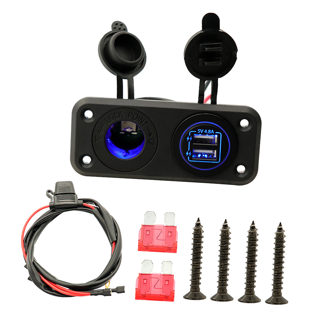 Car Motorcycle Dual USB Charger Socket Panel for 12-24V Boat Marine ATV RV