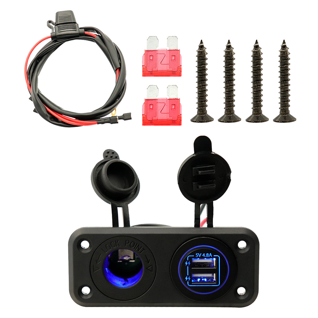 Car Motorcycle Dual USB Charger Socket Panel for 12-24V Boat Marine ATV RV