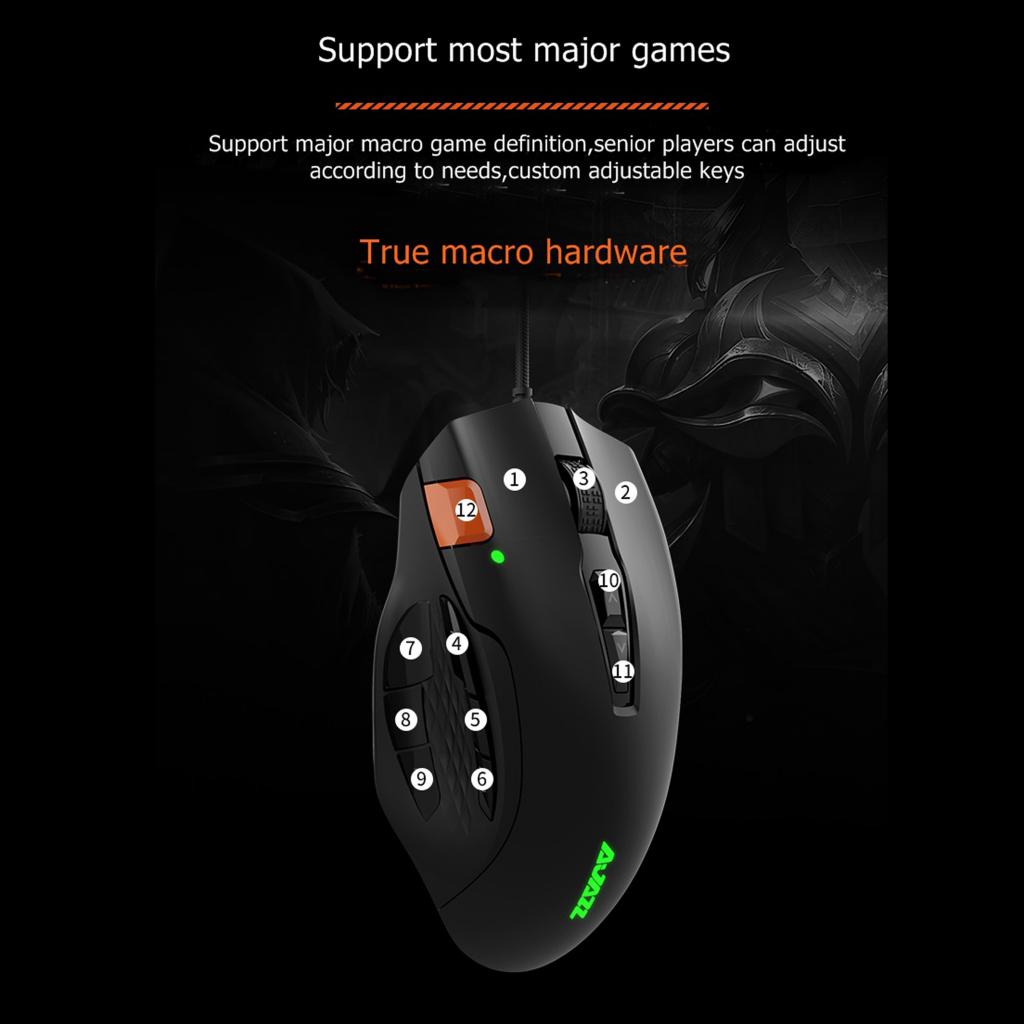 Ajazz Wired MMO Gaming Mouse Ergonomic Mice 12 Buttons Weight Tuning