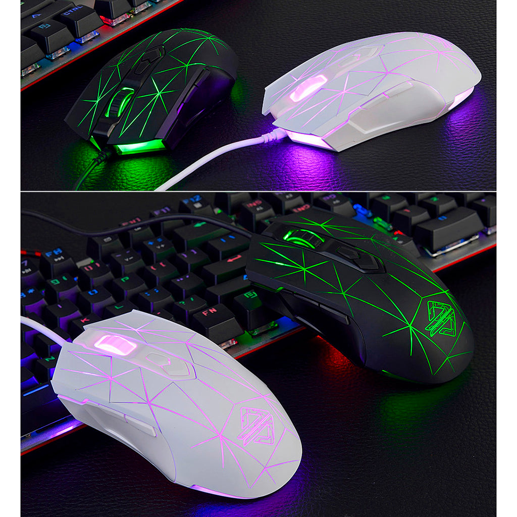 LED Lights Gaming Mouse Optical USB Wired Programmable for PC Crack Black