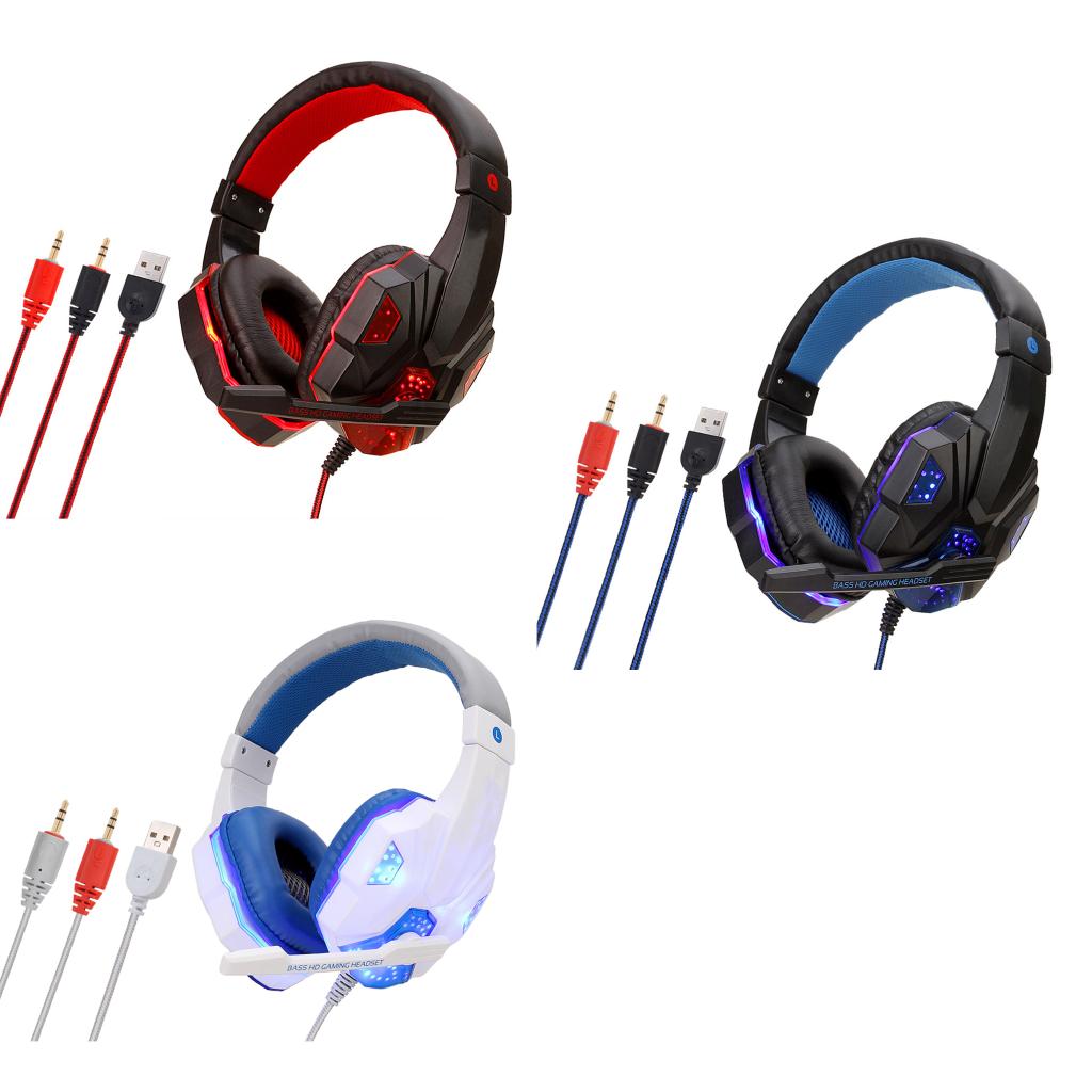 3.5mm Wired Game Gaming Headphones Earphones with Mic LED Light  black red