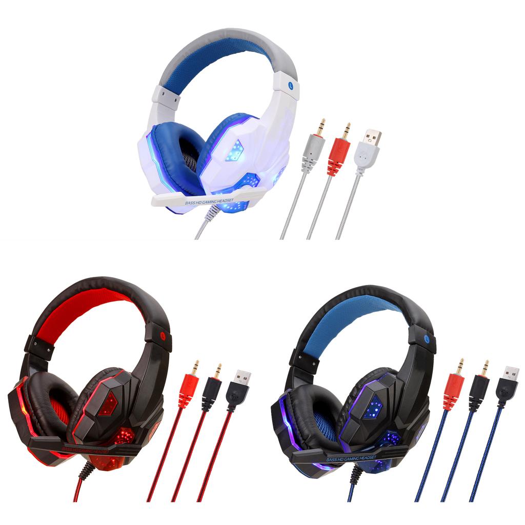 3.5mm Wired Game Gaming Headphones Earphones with Mic LED Light  black red