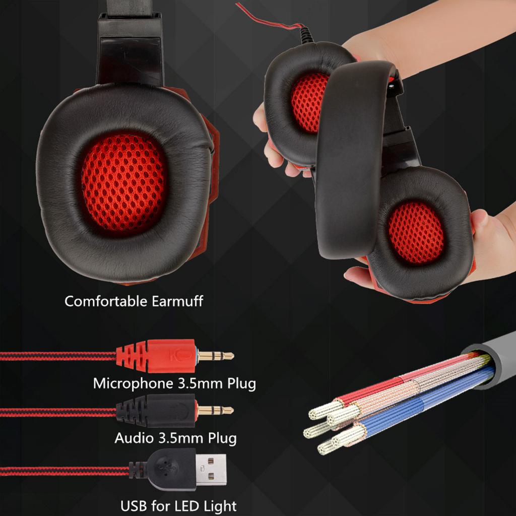 3.5mm Wired Game Gaming Headphones Earphones with Mic LED Light  black red