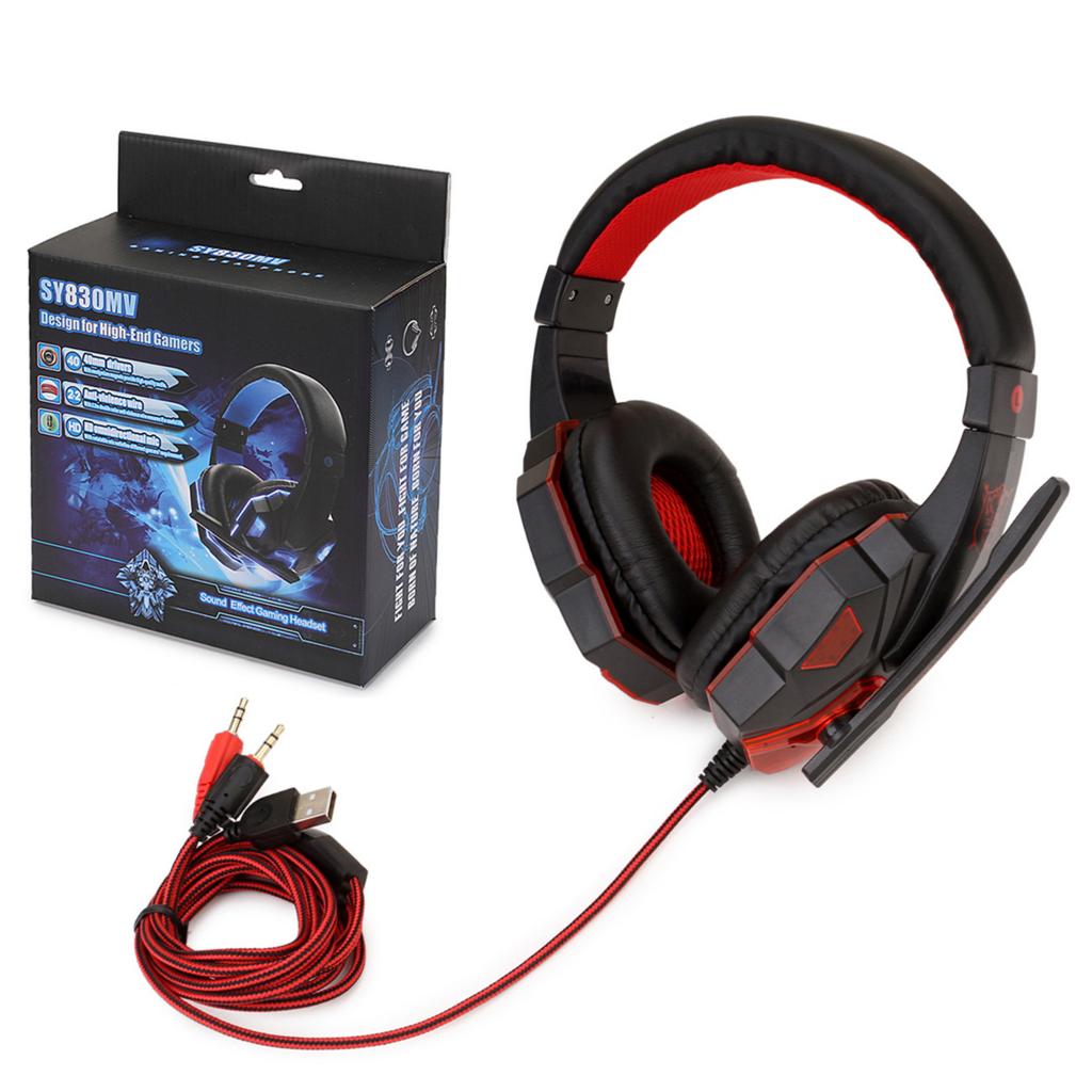 3.5mm Wired Game Gaming Headphones Earphones with Mic LED Light  black red