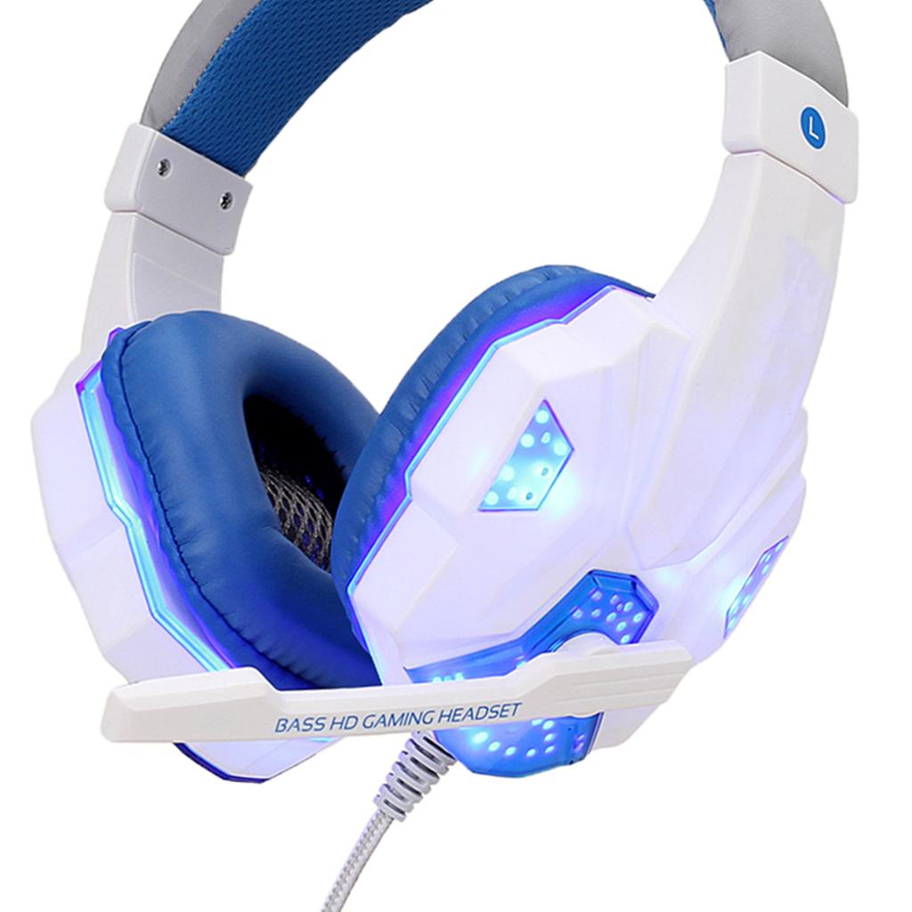 3.5mm Wired Game Gaming Headphones Earphones with Mic LED Light  white blue