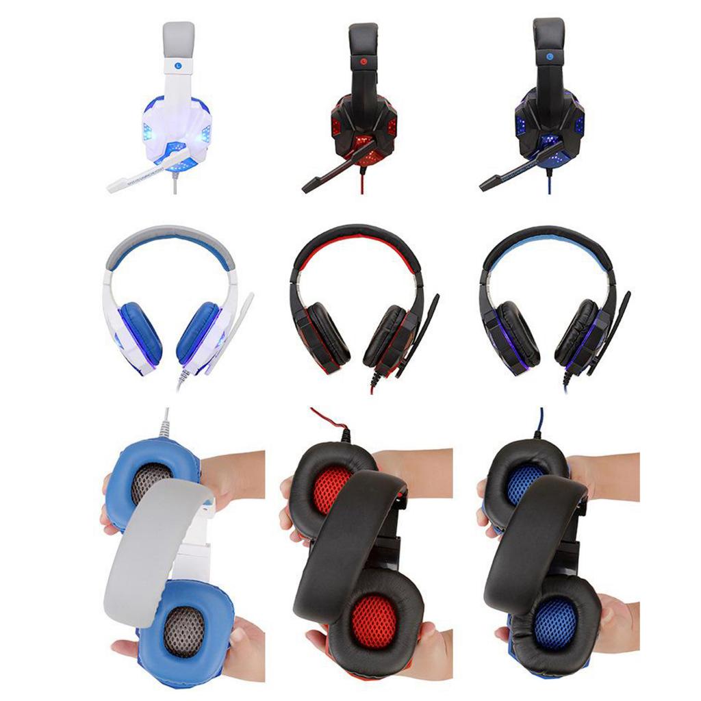 3.5mm Wired Game Gaming Headphones Earphones with Mic LED Light  white blue