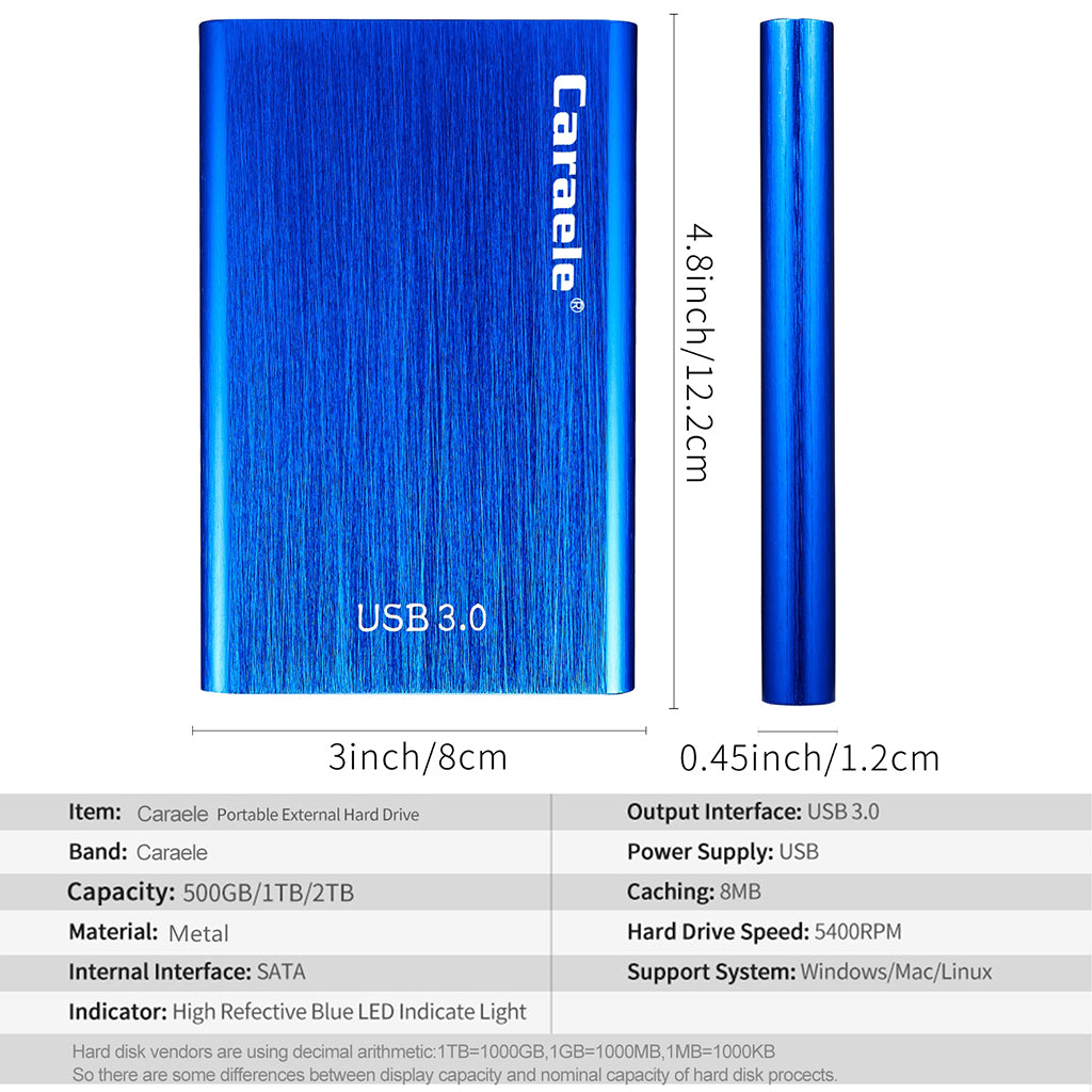 Portable High Speed USB3.0 External Hard Disk Drive Blue 1TB