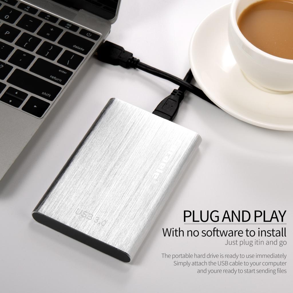 Portable High Speed USB3.0 External Hard Disk Drive Silver 1TB