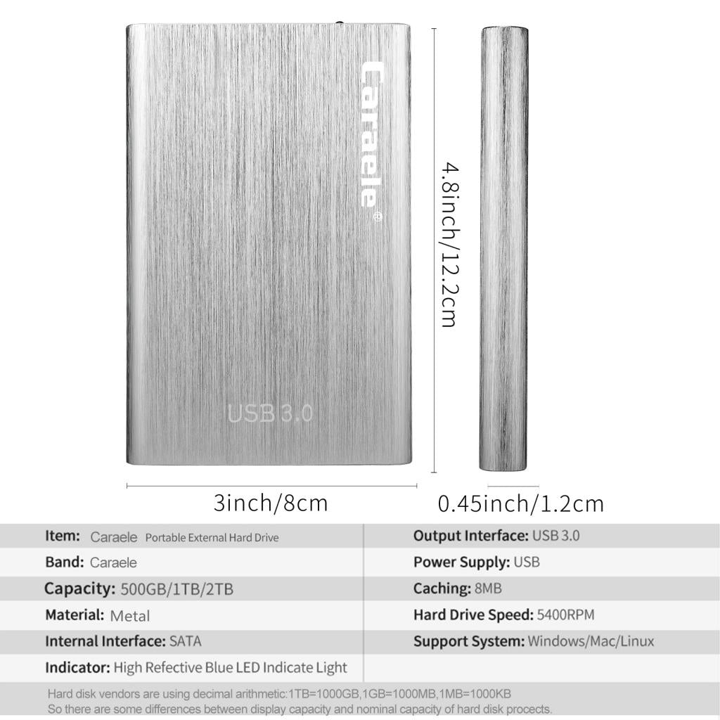 Portable High Speed USB3.0 External Hard Disk Drive Silver 1TB