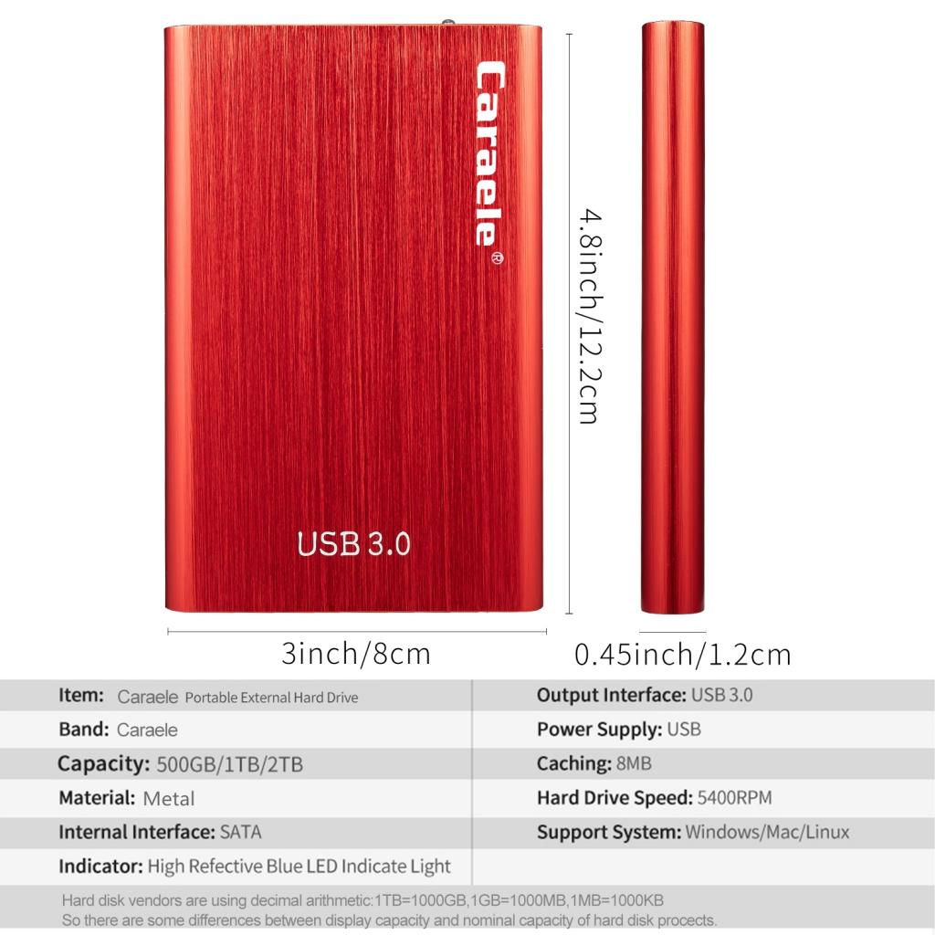 Portable High Speed USB3.0 External Hard Disk Drive Red 500GB