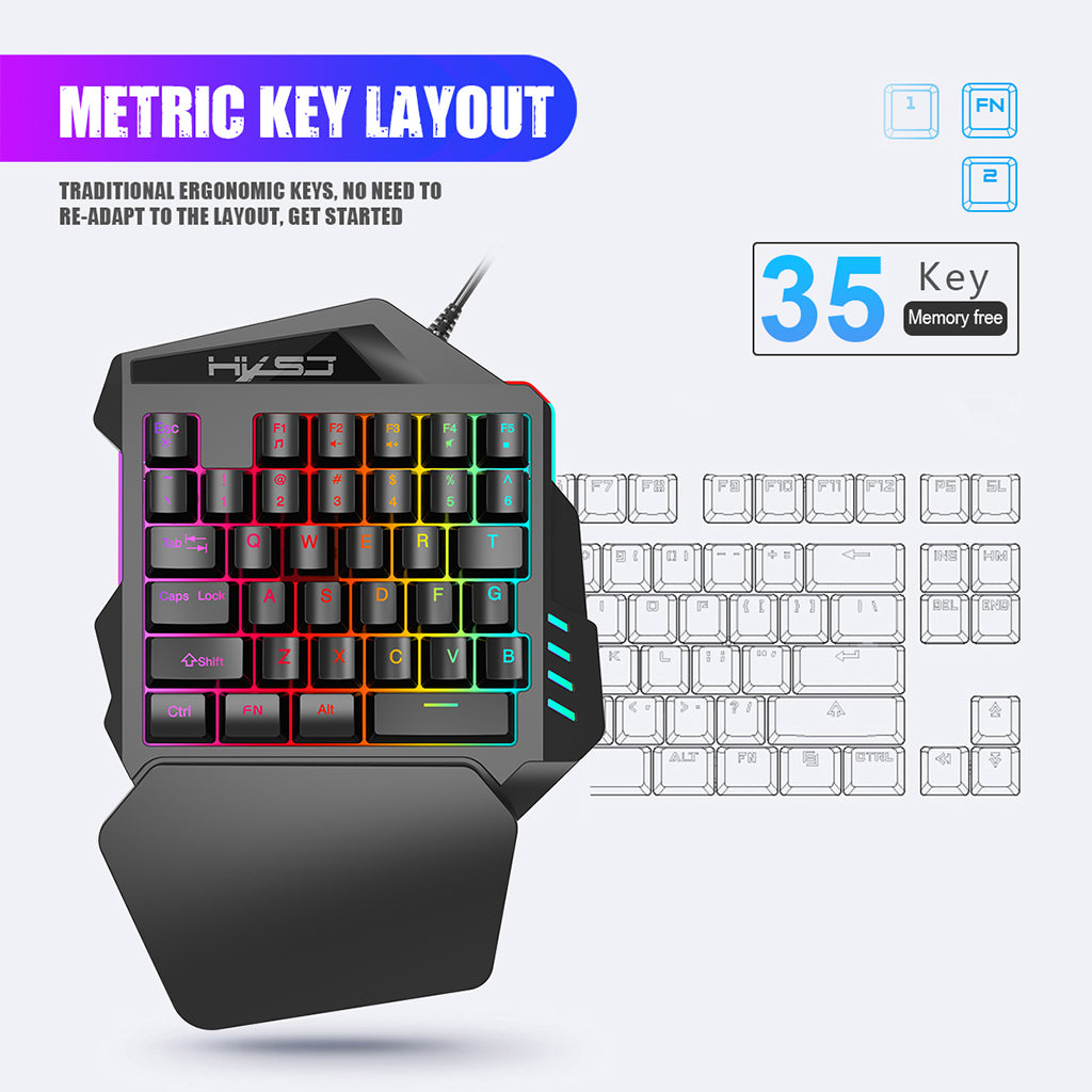 One Handed Gaming Keyboard 35 Keys Wired Backlit Mini Keypad