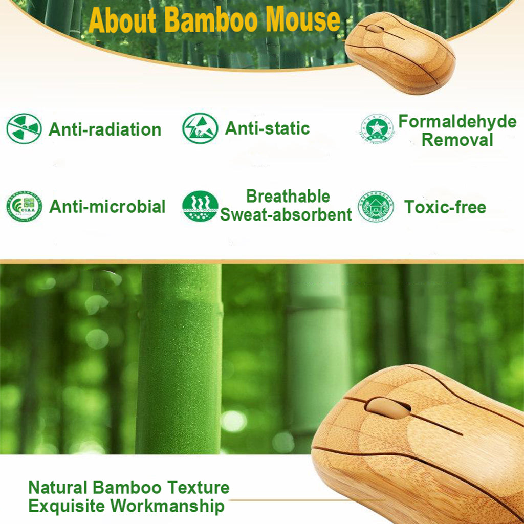 Wireless Bamboo Mouse Healthy Eco Friendly Optical Mice for Computer