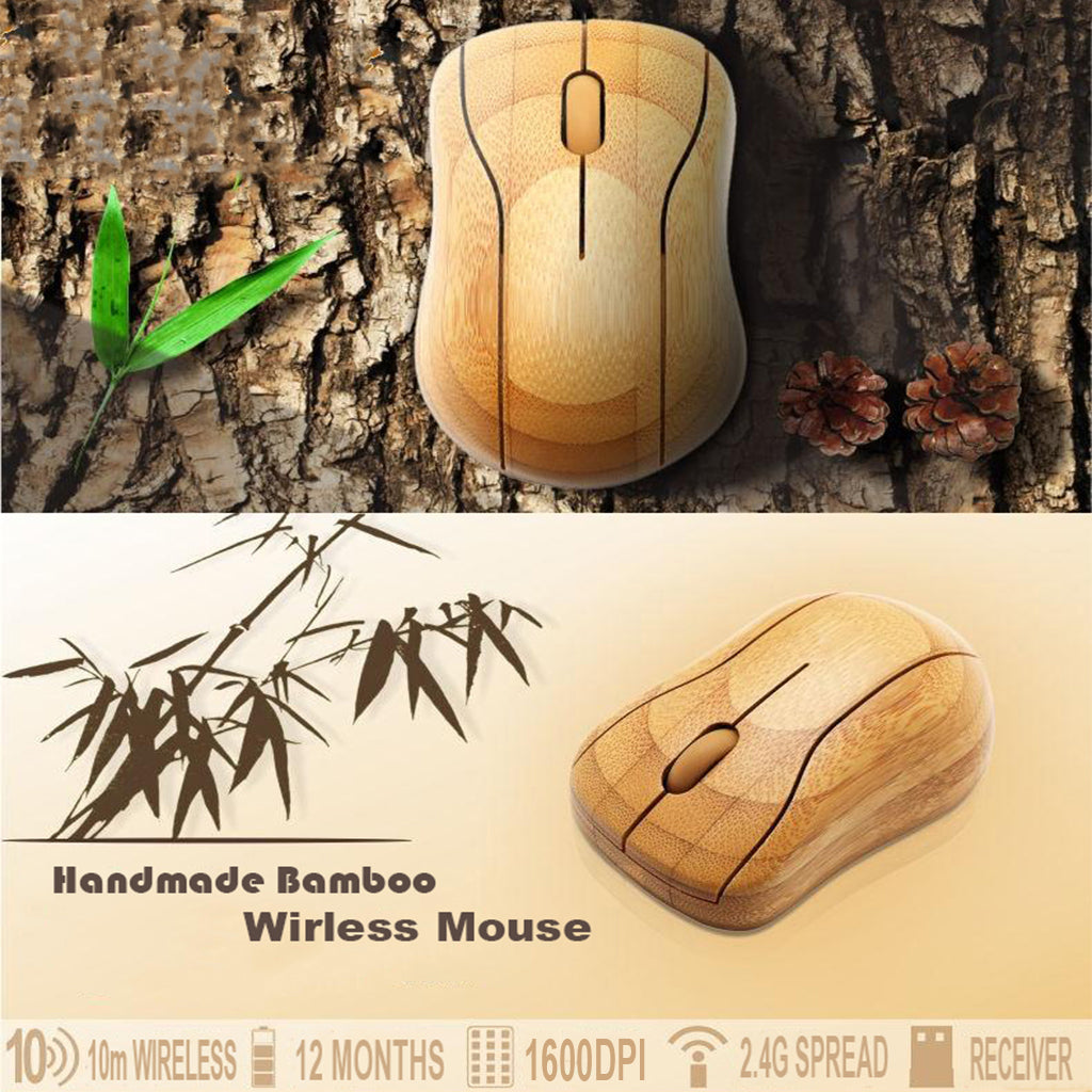 Wireless Bamboo Mouse Healthy Eco Friendly Optical Mice for Computer