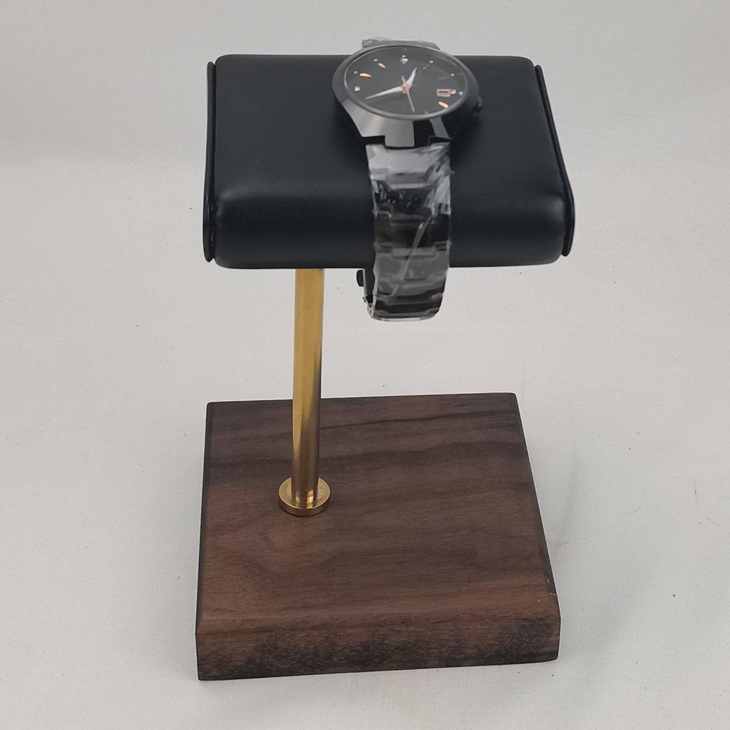 Marble & PU Watch Holder Stand for Display Walnut Base + Golden Stand