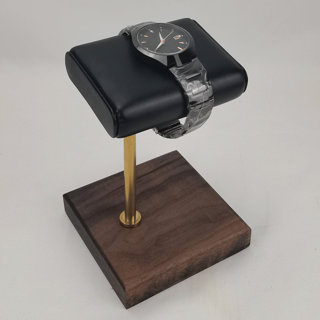 Marble & PU Watch Holder Stand for Display Walnut Base + Golden Stand