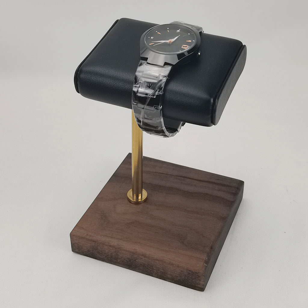 Marble & PU Watch Holder Stand for Display Walnut Base + Golden Stand