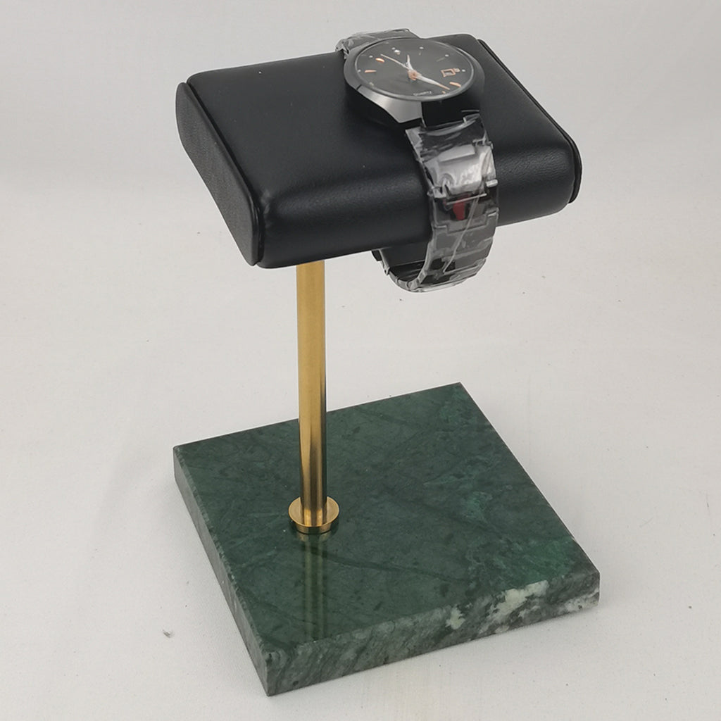 Marble & PU Watch Holder Stand for Display Green Marble Base + Golden Stand