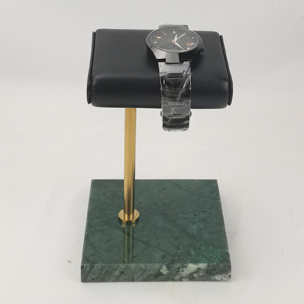 Marble & PU Watch Holder Stand for Display Green Marble Base + Golden Stand