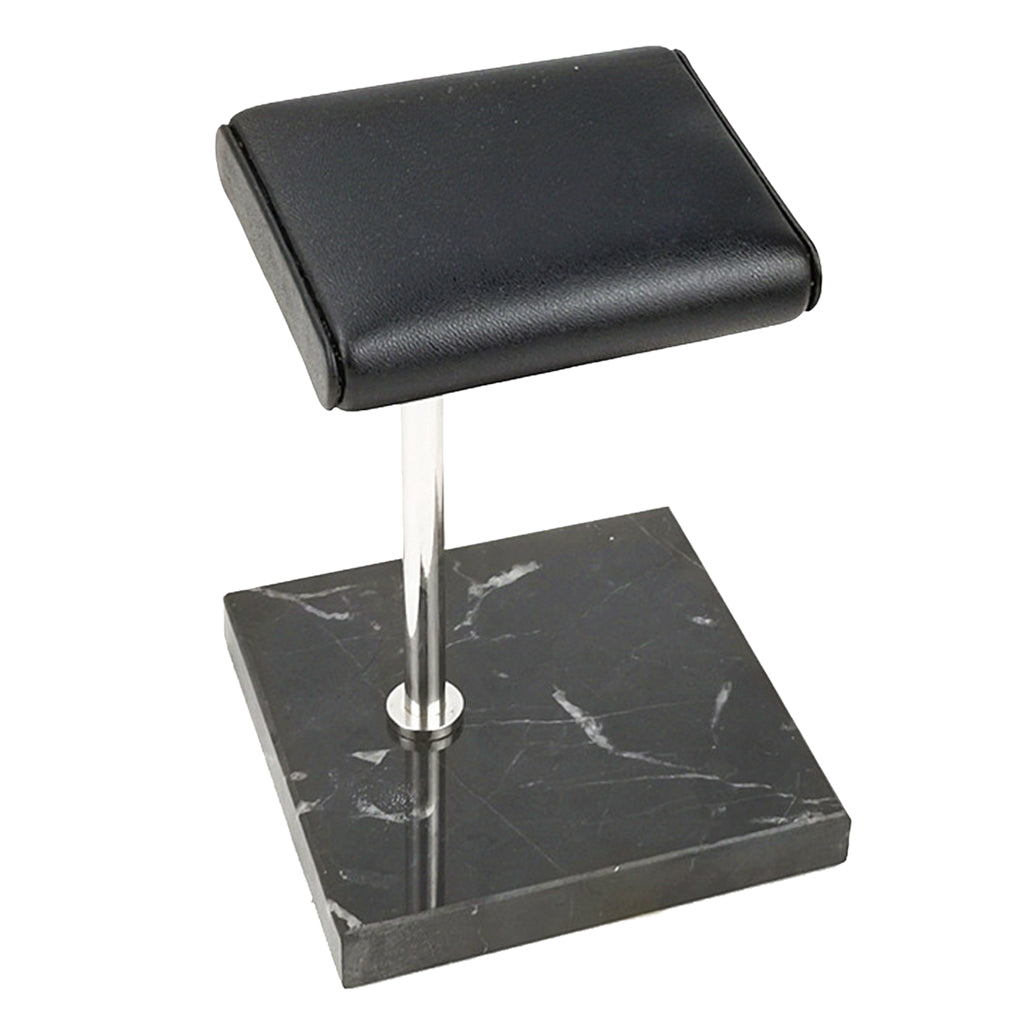 Marble & PU Watch Holder Stand for Display Black Marble Base + Silver Stand