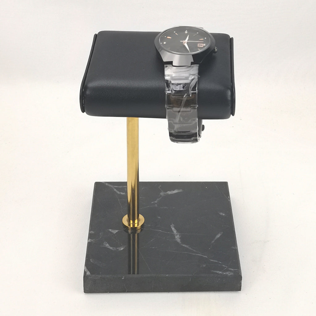 Marble & PU Watch Holder Stand for Display Black Marble Base +Golden Stand