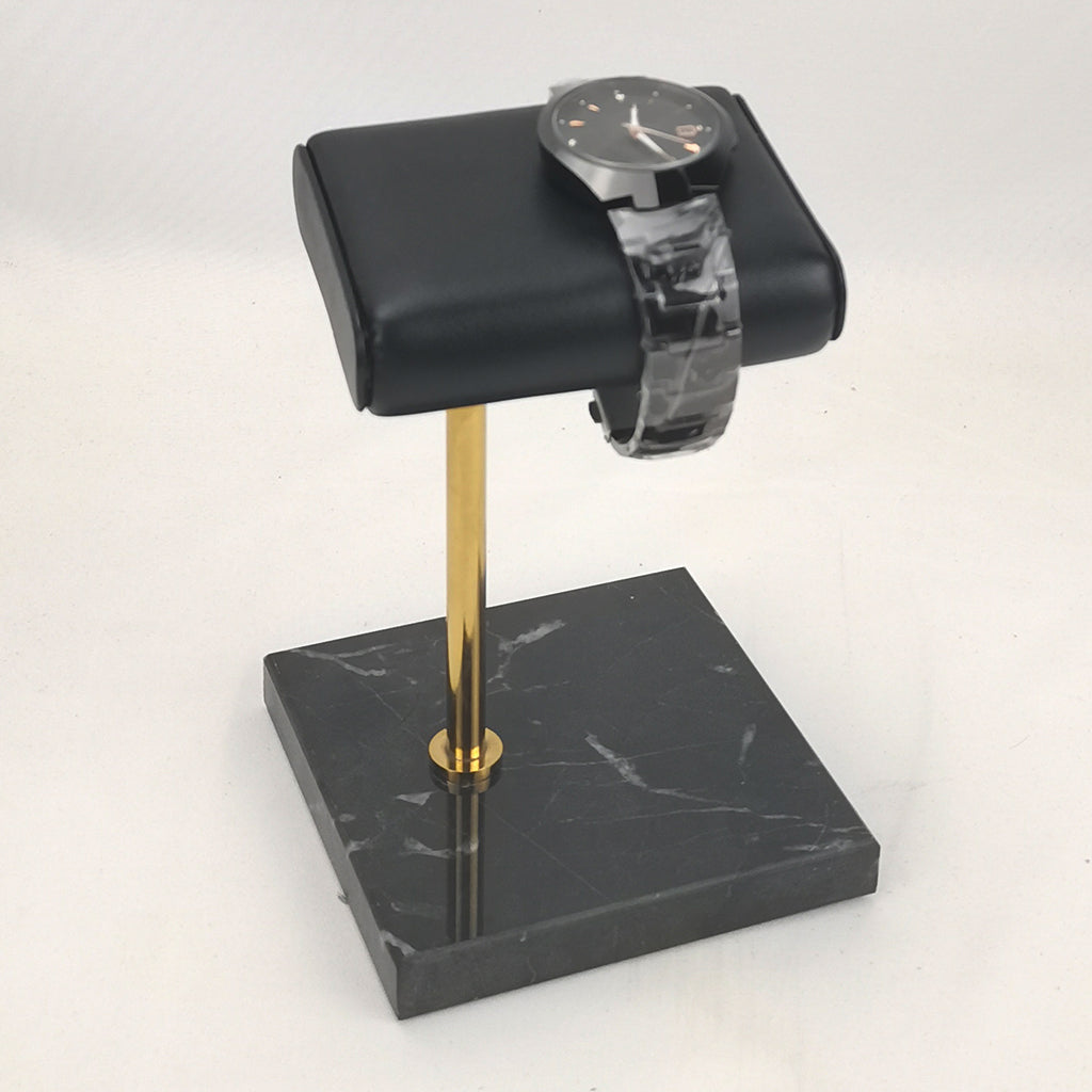 Marble & PU Watch Holder Stand for Display Black Marble Base +Golden Stand