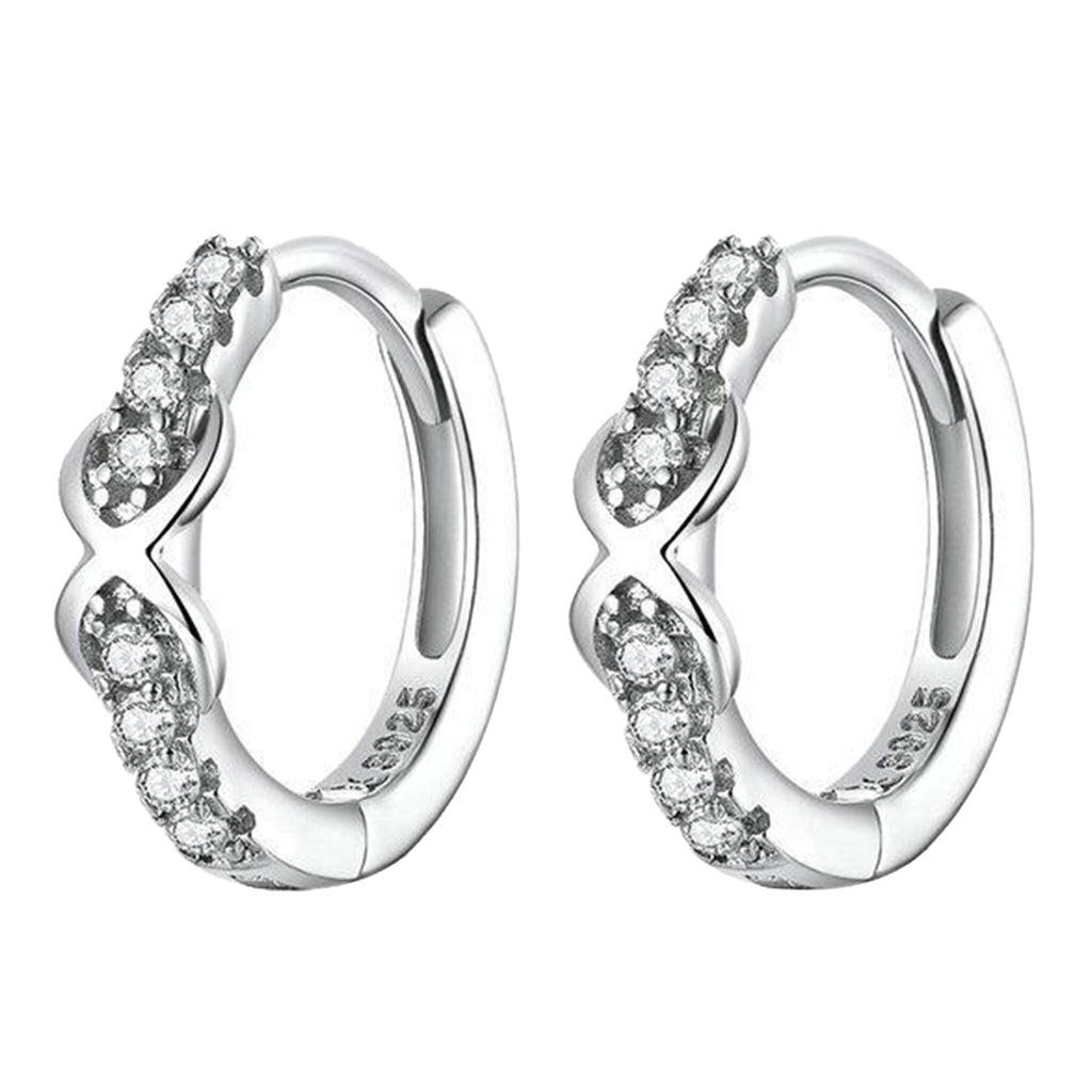 Lady 925 Sterling Silver Hoop Cubic Zirconia Lobes Earrings Stud Huggie Gift