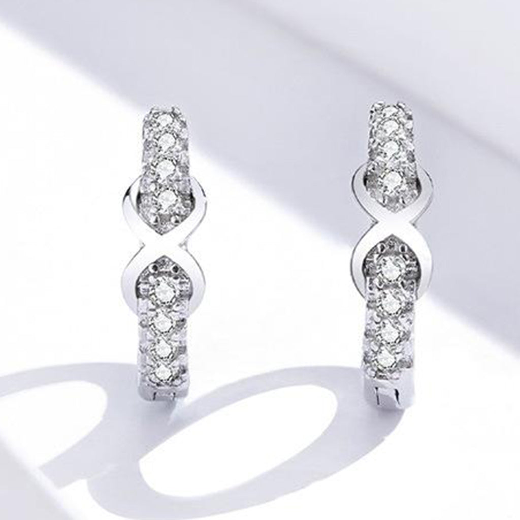 Lady 925 Sterling Silver Hoop Cubic Zirconia Lobes Earrings Stud Huggie Gift