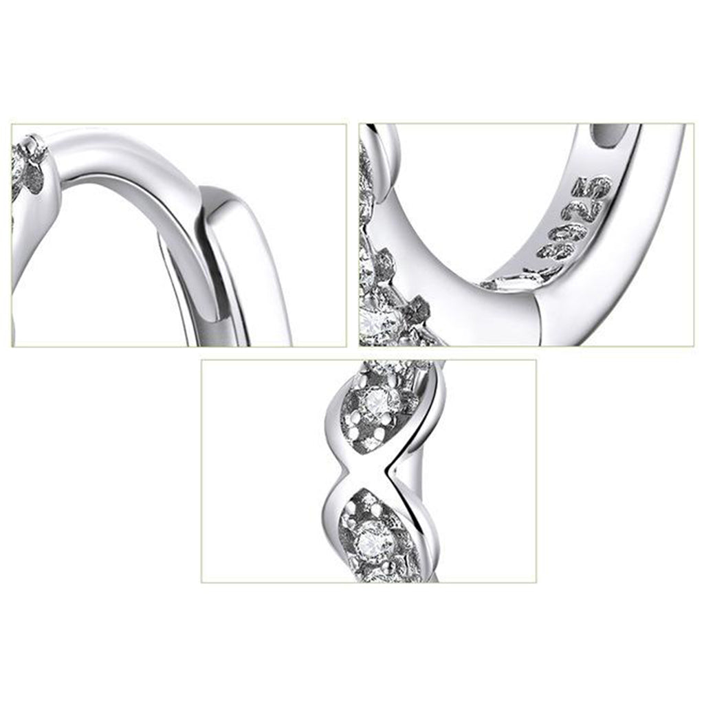 Lady 925 Sterling Silver Hoop Cubic Zirconia Lobes Earrings Stud Huggie Gift