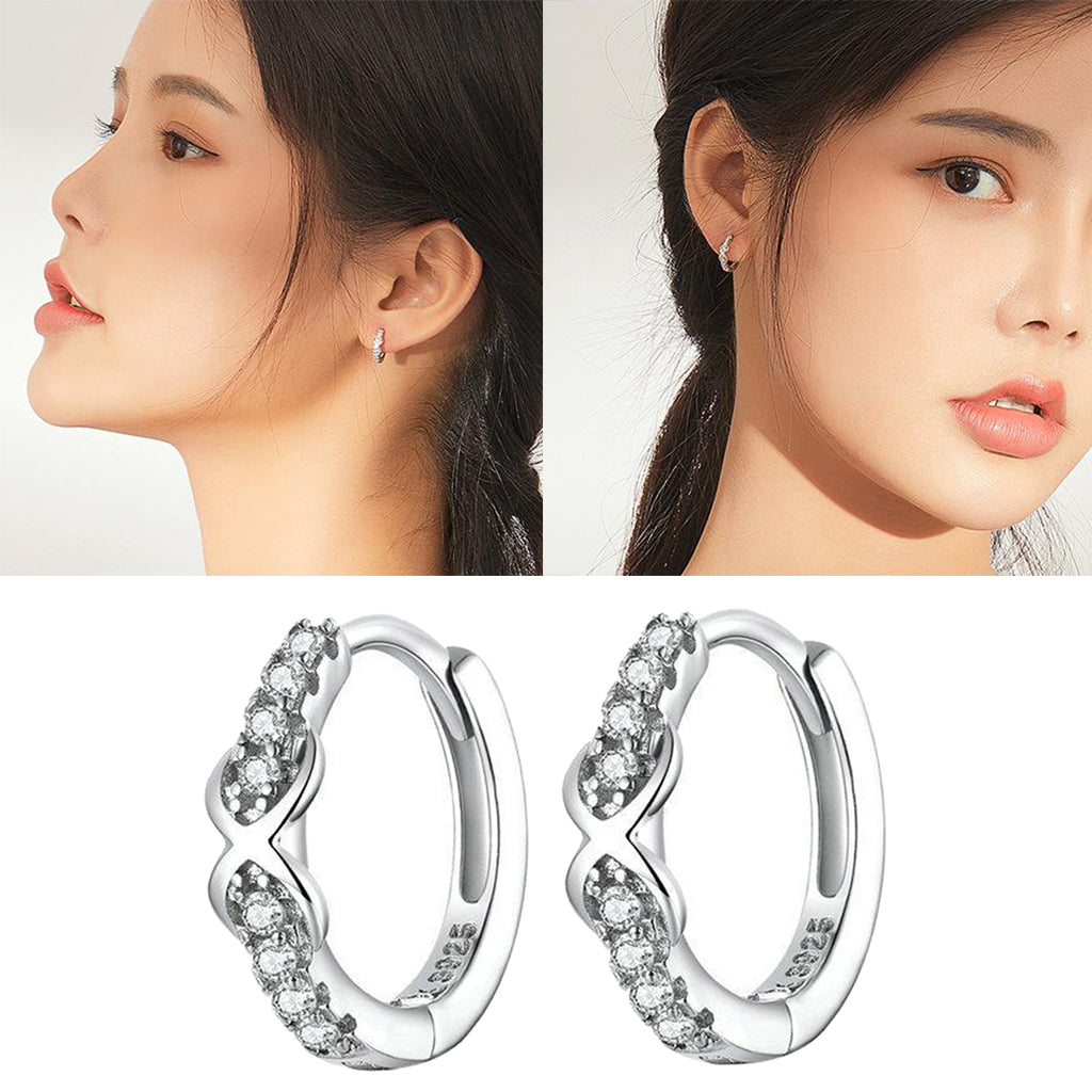 Lady 925 Sterling Silver Hoop Cubic Zirconia Lobes Earrings Stud Huggie Gift