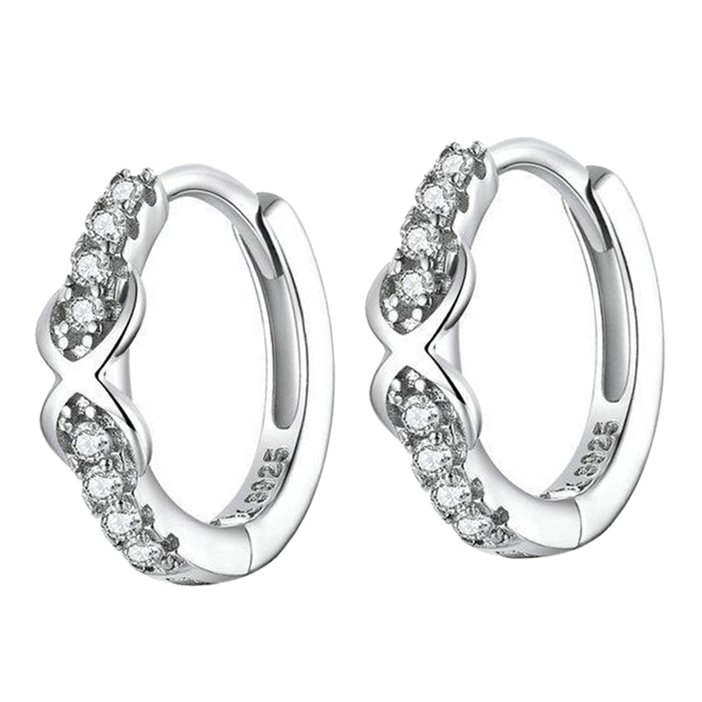 Lady 925 Sterling Silver Hoop Cubic Zirconia Lobes Earrings Stud Huggie Gift