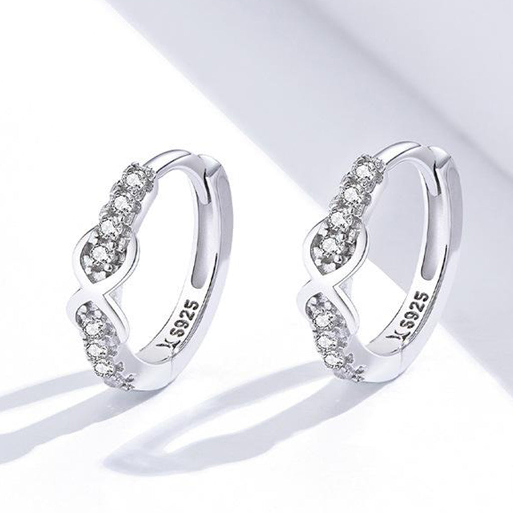 Lady 925 Sterling Silver Hoop Cubic Zirconia Lobes Earrings Stud Huggie Gift