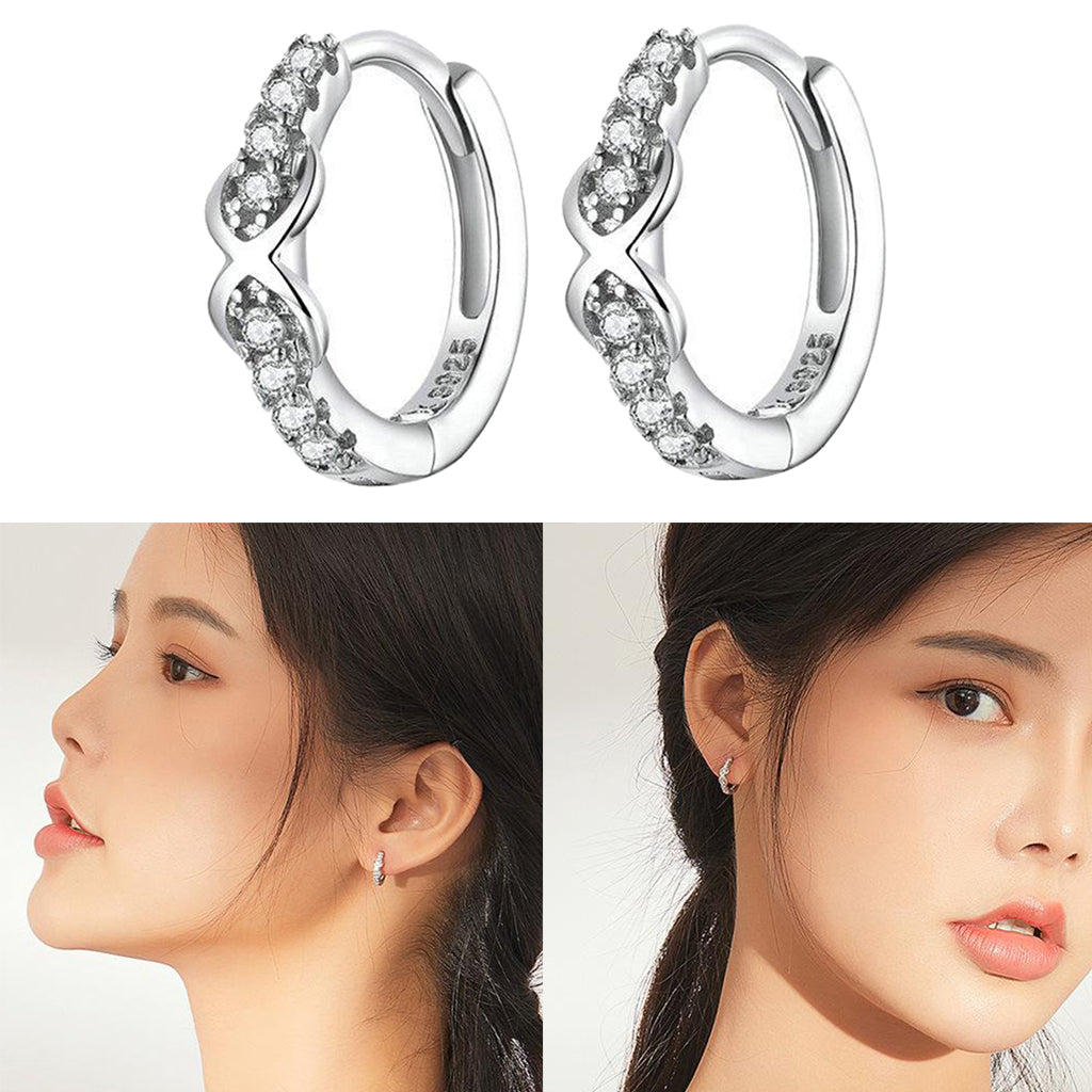 Lady 925 Sterling Silver Hoop Cubic Zirconia Lobes Earrings Stud Huggie Gift