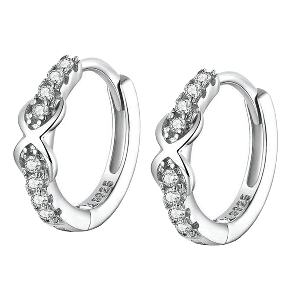 Lady 925 Sterling Silver Hoop Cubic Zirconia Lobes Earrings Stud Huggie Gift